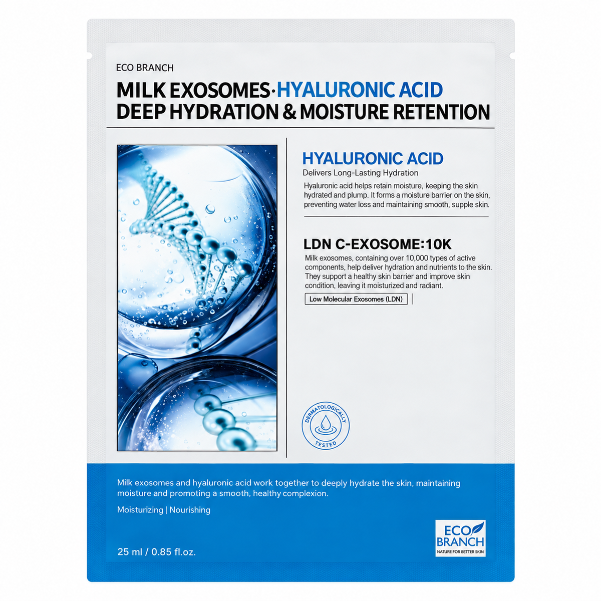 ECO BRANCH Milk Exosomes Hyaluronic Acid Sheet Mask — 1 Sheet, 40 g