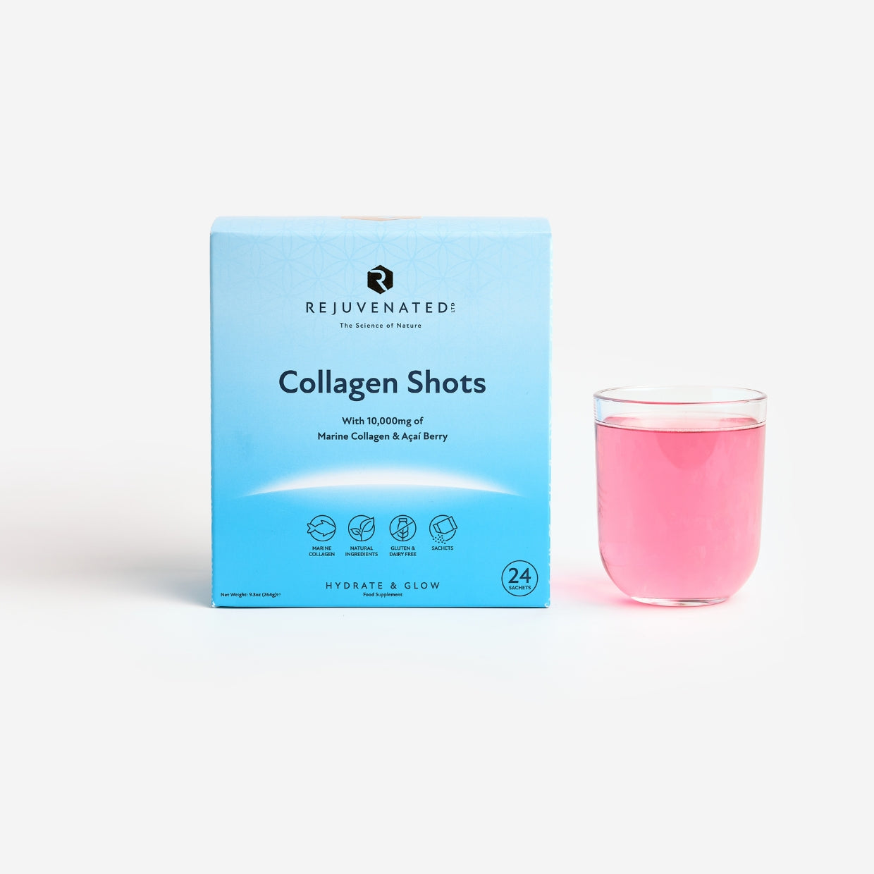 Rejuvenated Collagen Shots 10,000 mg per Serving Acai Berry — 24 х 11 g
