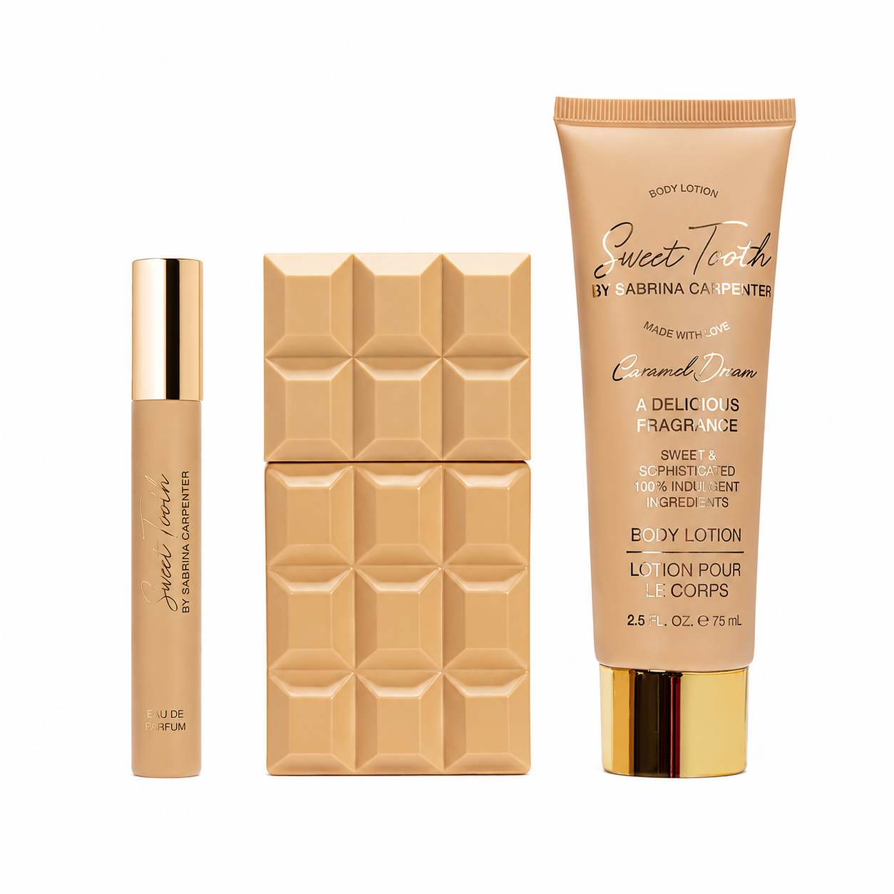 Sabrina Carpenter Caramel Dream Gift Set — 30 mL Eau de Parfum + 10 mL Travel Spray + 75 mL Body Lotion