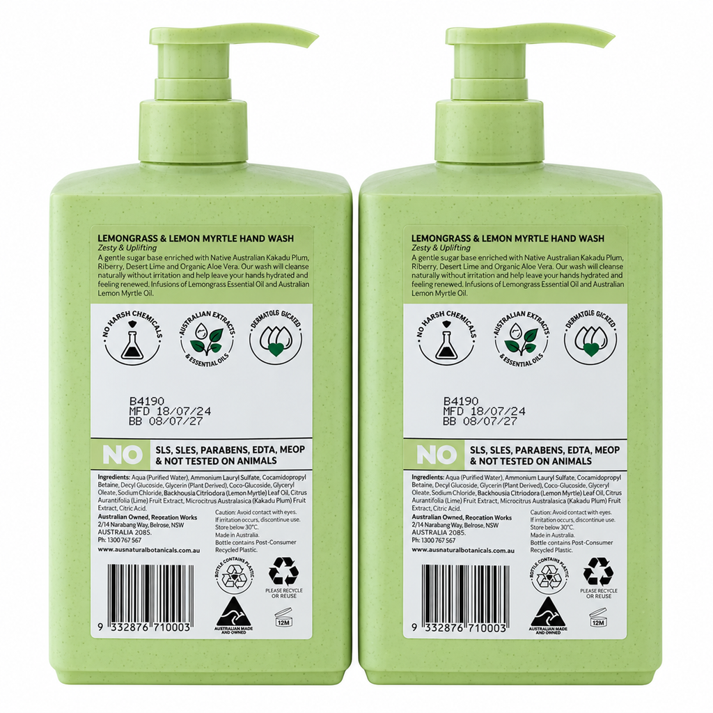 Australian Botanical Soap Lemongrass & Lemon Myrtle Hand Wash — 2 x 750 mL