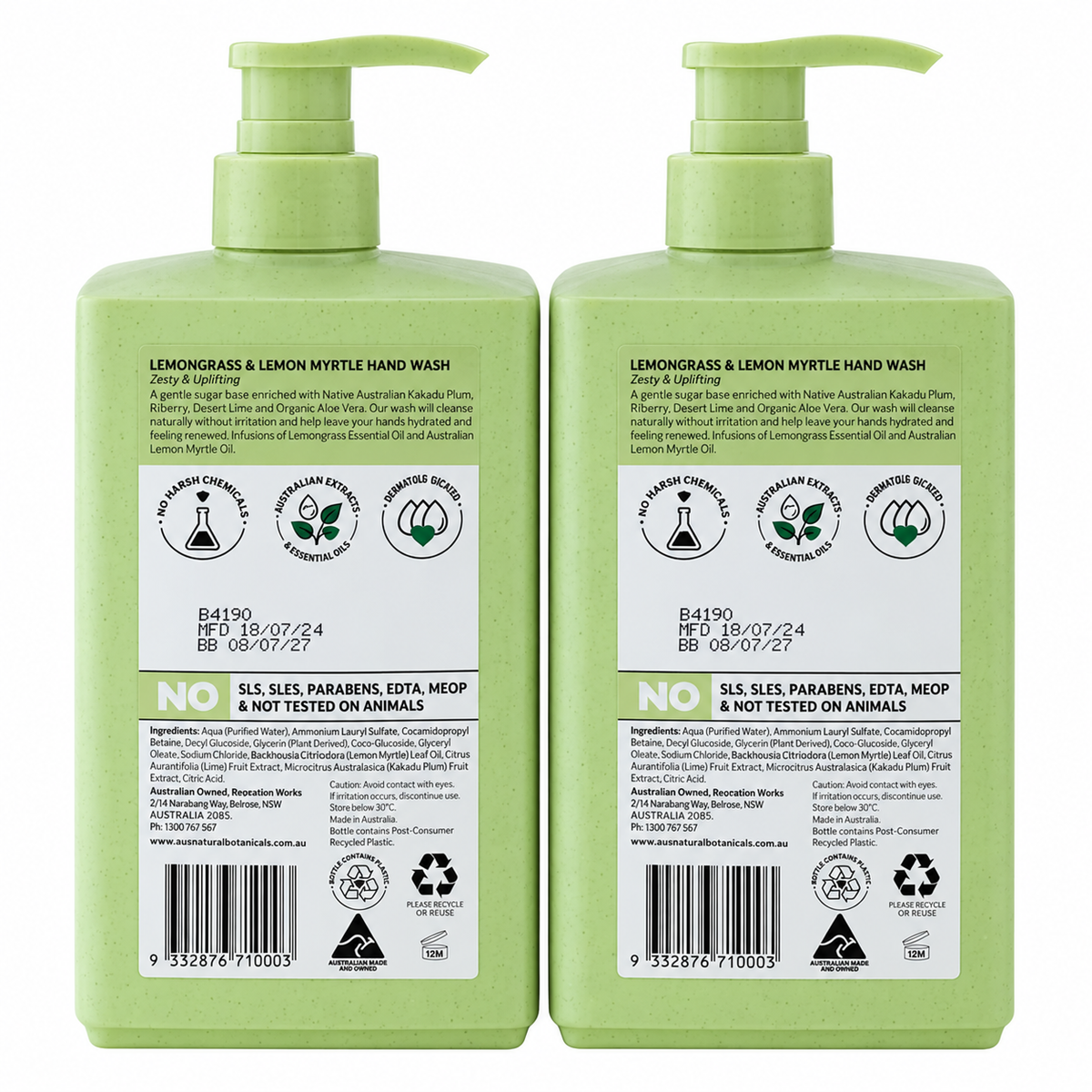 Australian Botanical Soap Lemongrass & Lemon Myrtle Hand Wash — 2 x 750 mL