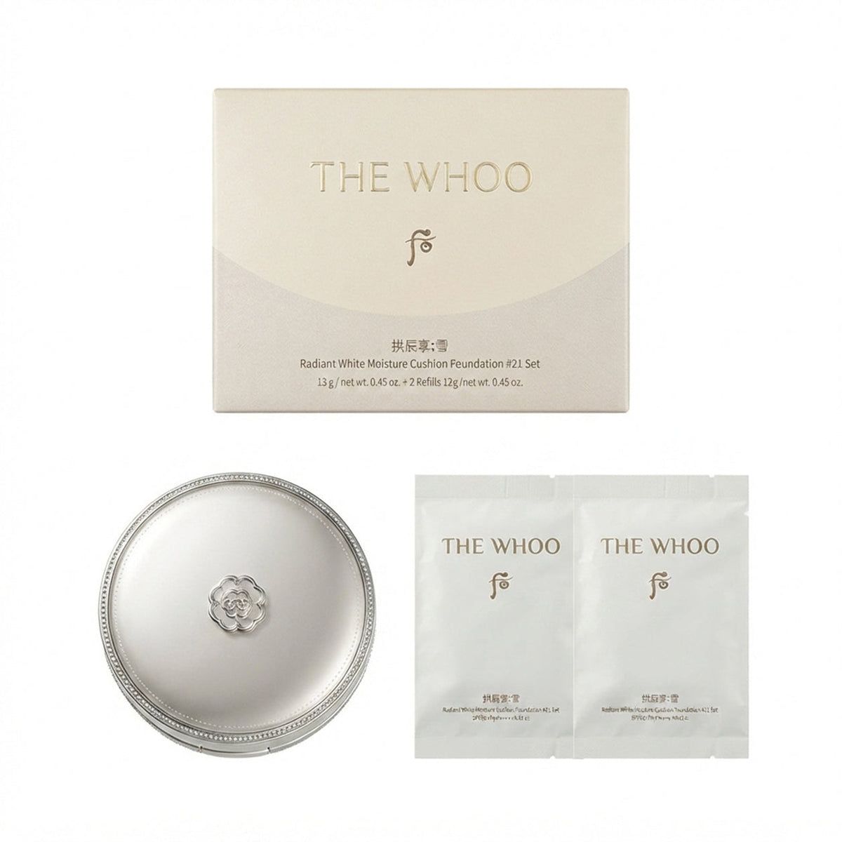 The History of Whoo Gongjinhyang: Seol Radiant White Moisture Cushion Foundation Set — Shade 21, 185 g